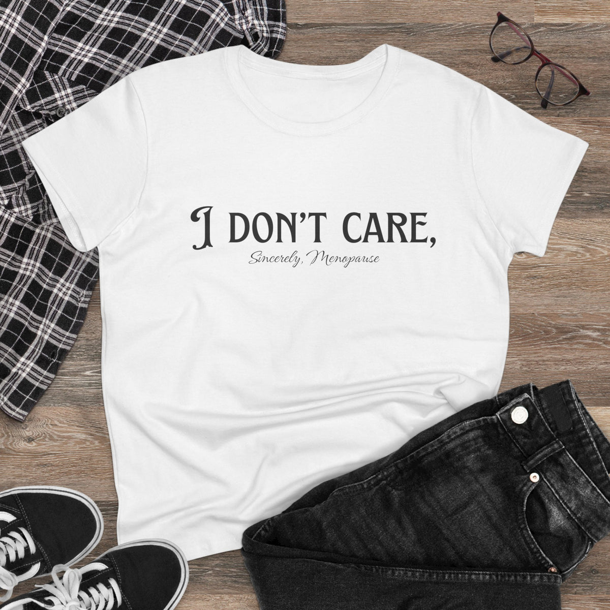 I Don't Care Cotton Tee for Women, Casual T-Shirt, Gift for Friends, Statement Shirt, Everyday Wear, Self-Care Fashion